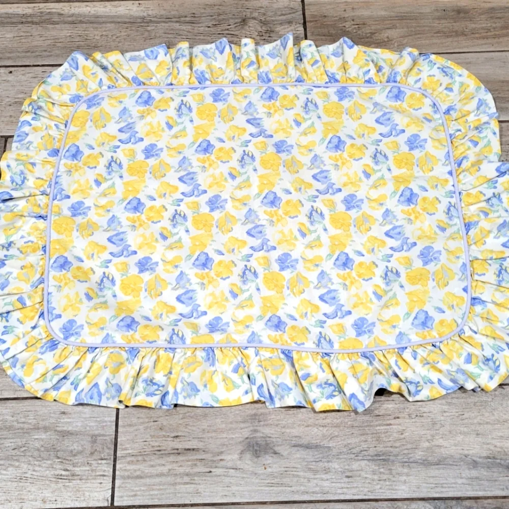 Laura Ashley Charlotte confetti yellow blue ruffled border pillow sham standard - Picture 1 of 12